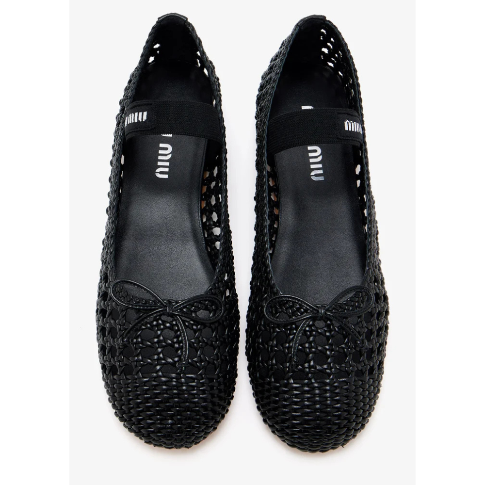 Miu Miu Woven Nappa Leather Ballerinas in Black