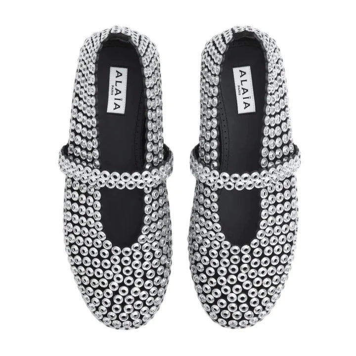 Alaïa Suede Glass-Embellished Ballet Flats
