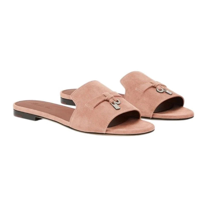 LORO PIANA Summer Charms Suede Goatskin Flat Sandal