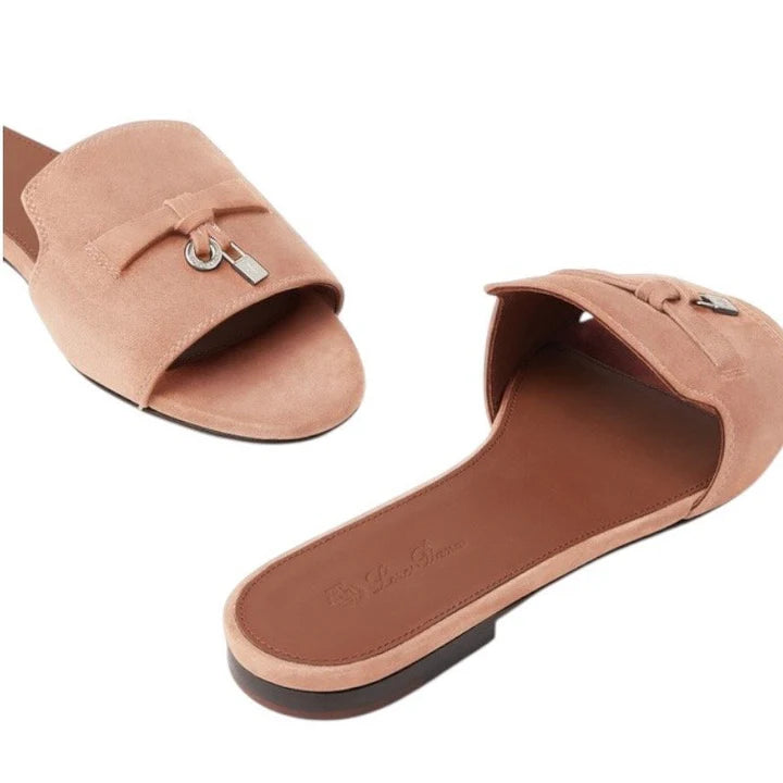 LORO PIANA Summer Charms Suede Goatskin Flat Sandal