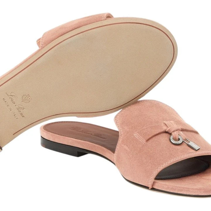 LORO PIANA Summer Charms Suede Goatskin Flat Sandal
