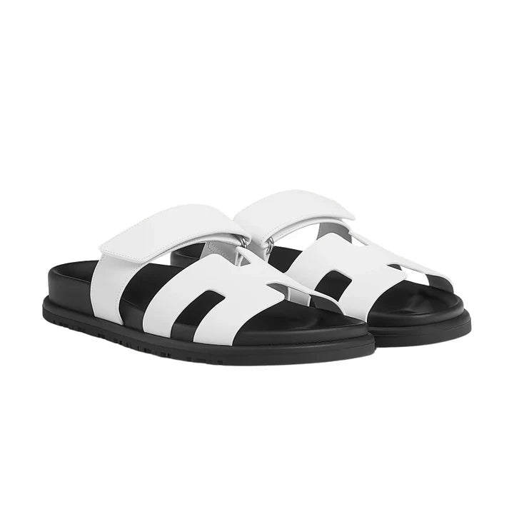 Hermes Calfskin Womens Chypre Sandals White - Kickzz