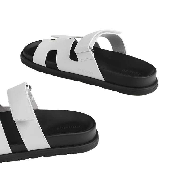 Hermes Calfskin Womens Chypre Sandals White - Kickzz