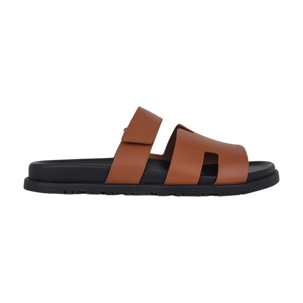 Hermes Chypre Sandal Naturel Black Smooth Calfskin Leather - Kickzz
