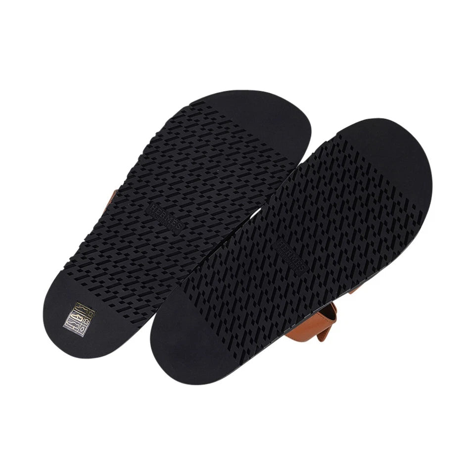 Hermes Chypre Sandal Naturel Black Smooth Calfskin Leather - Kickzz