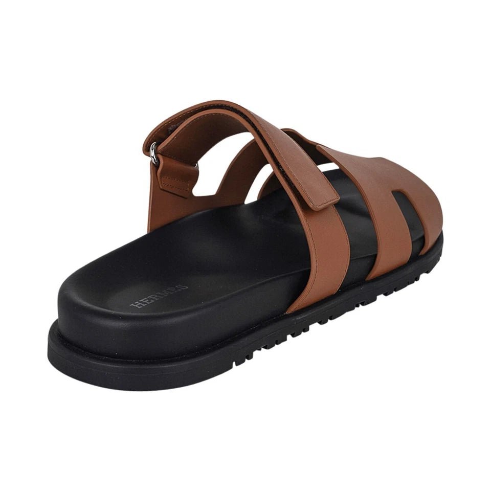 Hermes Chypre Sandal Naturel Black Smooth Calfskin Leather - Kickzz