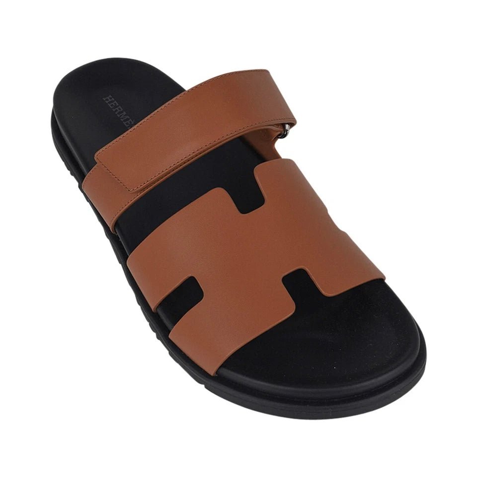 Hermes Chypre Sandal Naturel Black Smooth Calfskin Leather - Kickzz