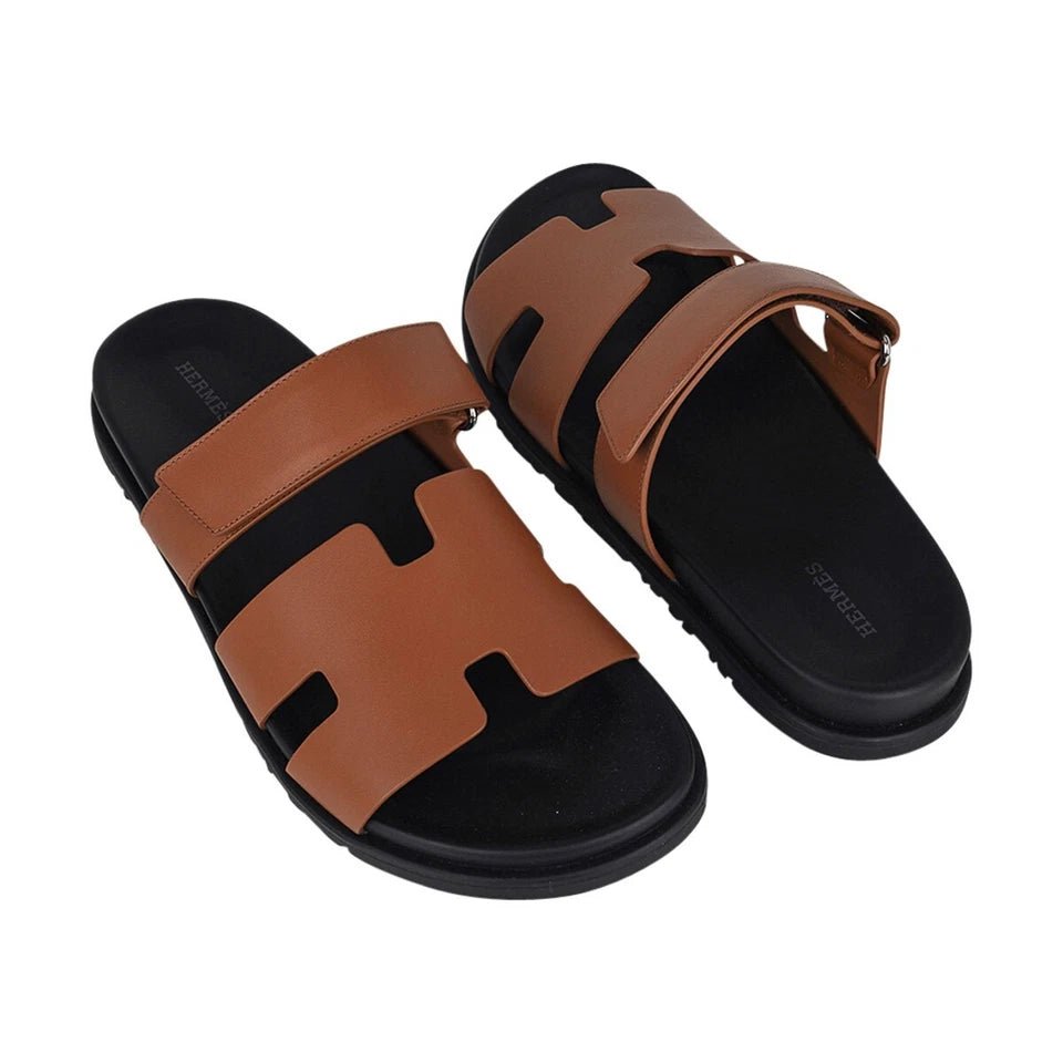 Hermes Chypre Sandal Naturel Black Smooth Calfskin Leather - Kickzz