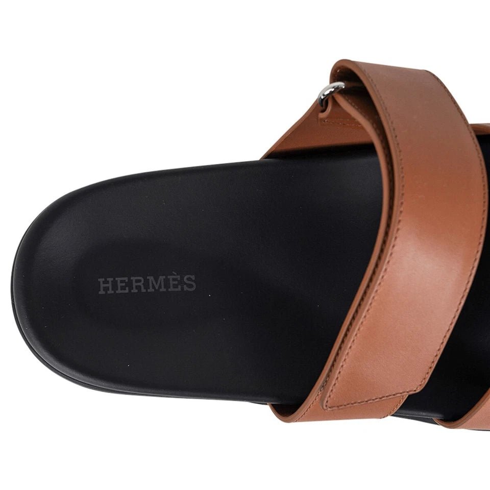 Hermes Chypre Sandal Naturel Black Smooth Calfskin Leather - Kickzz