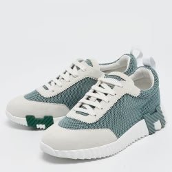 Hermes Green/Grey Mesh and Suede Bouncing Sneakers - Kickzz