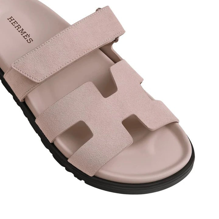 Hermes Suede Goatskin Womens Chypre Sandals Nude - Kickzz
