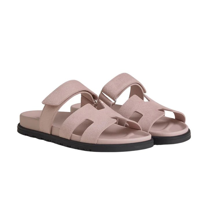 Hermes Suede Goatskin Womens Chypre Sandals Nude - Kickzz