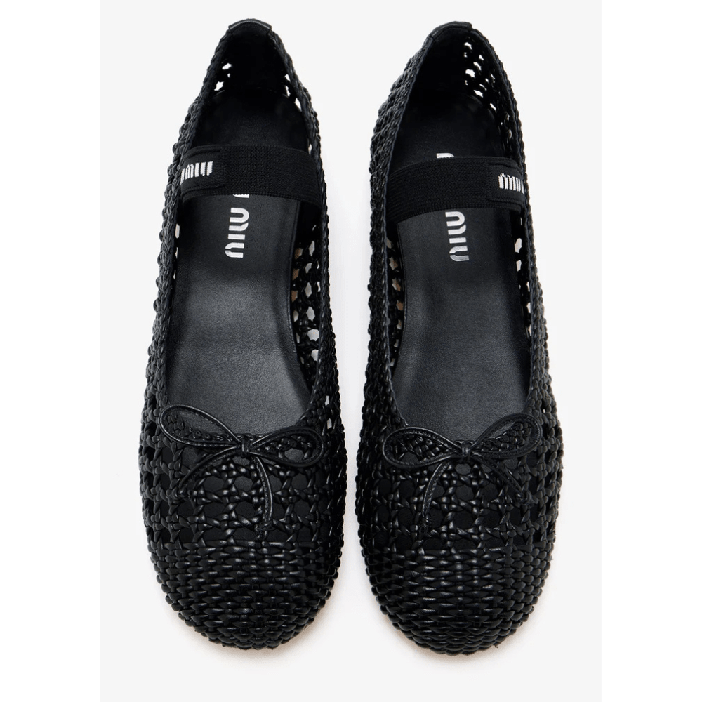 Miu Miu Woven Nappa Leather Ballerinas in Black - Kickzz