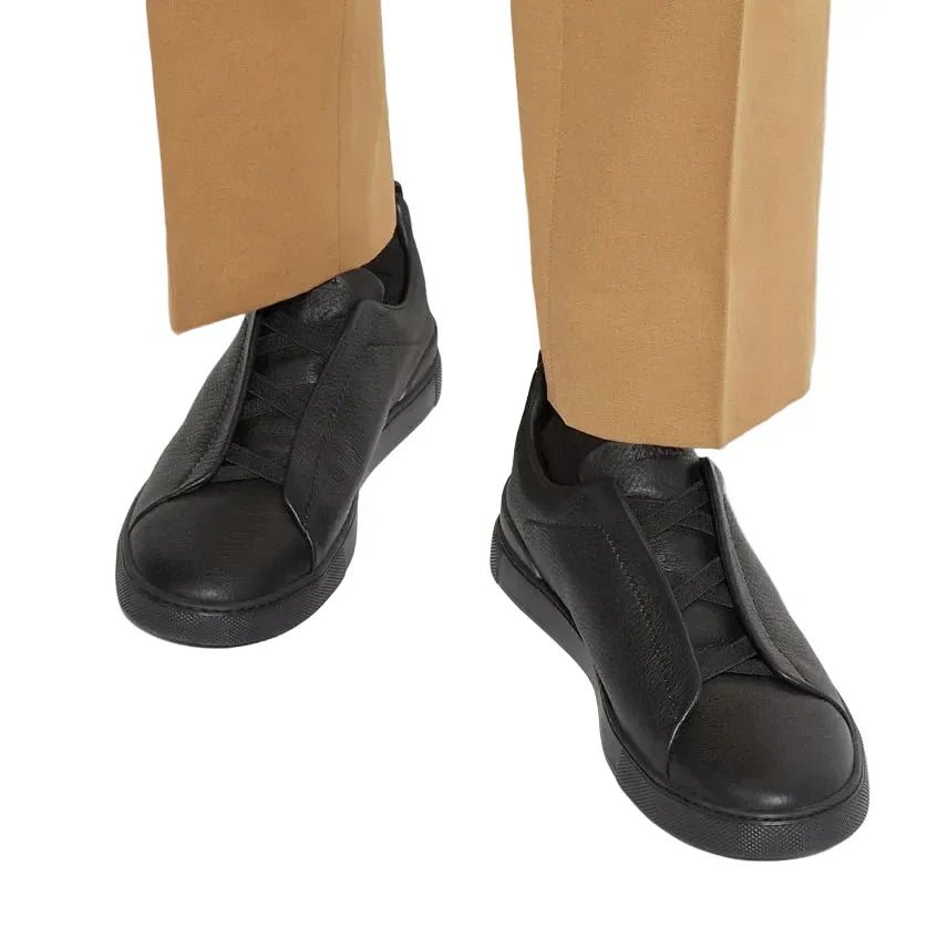 ZEGNA BLACK DEERSKIN TRIPLE STITCH - Kickzz