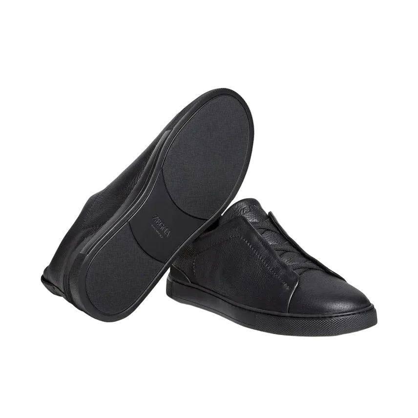 ZEGNA BLACK DEERSKIN TRIPLE STITCH - Kickzz