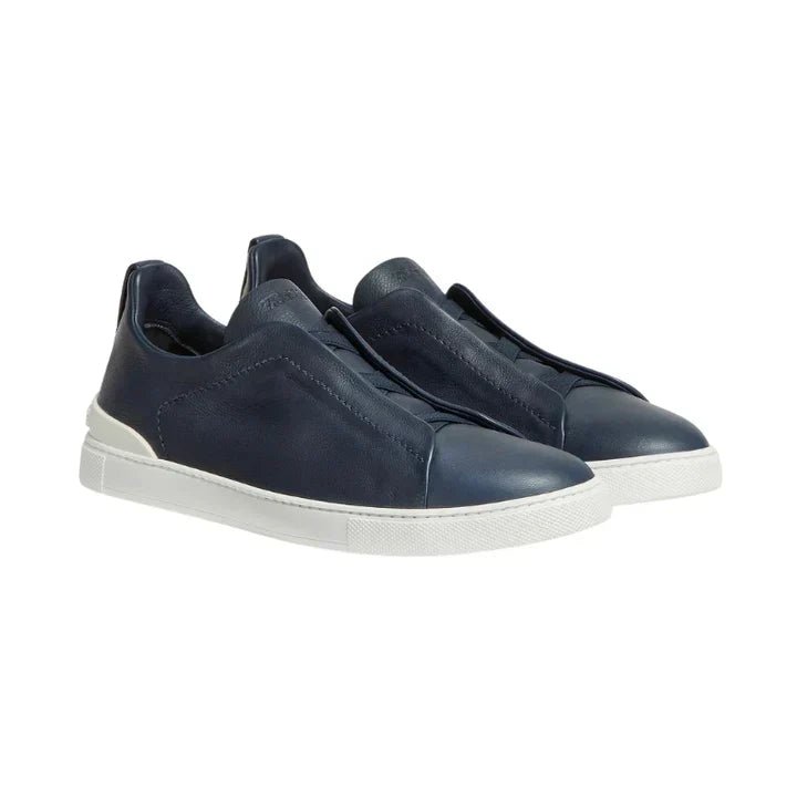 ZEGNA NAVY BLUE DEERSKIN TRIPLE STITCH - Kickzz