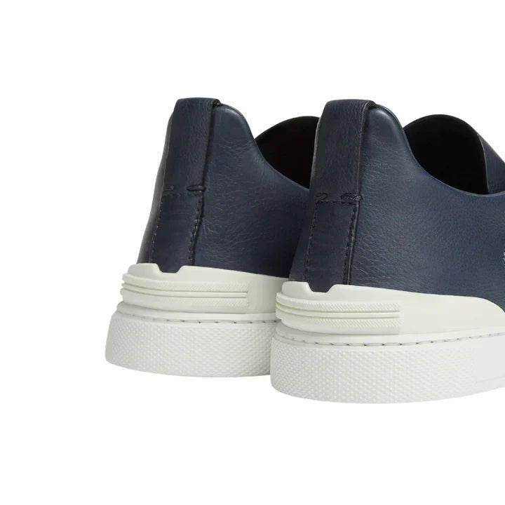 ZEGNA NAVY BLUE DEERSKIN TRIPLE STITCH - Kickzz