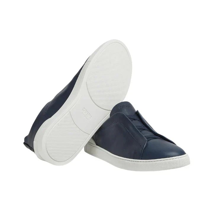 ZEGNA NAVY BLUE DEERSKIN TRIPLE STITCH - Kickzz