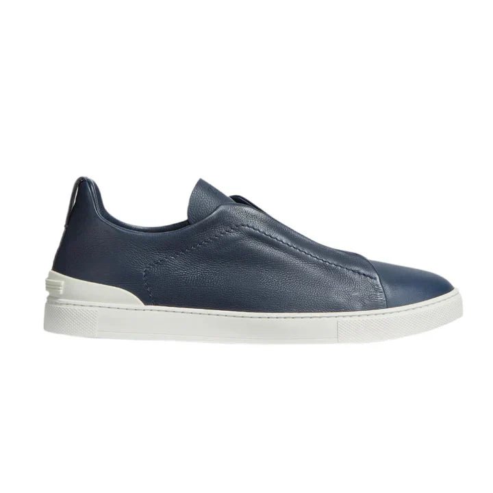 ZEGNA NAVY BLUE DEERSKIN TRIPLE STITCH - Kickzz