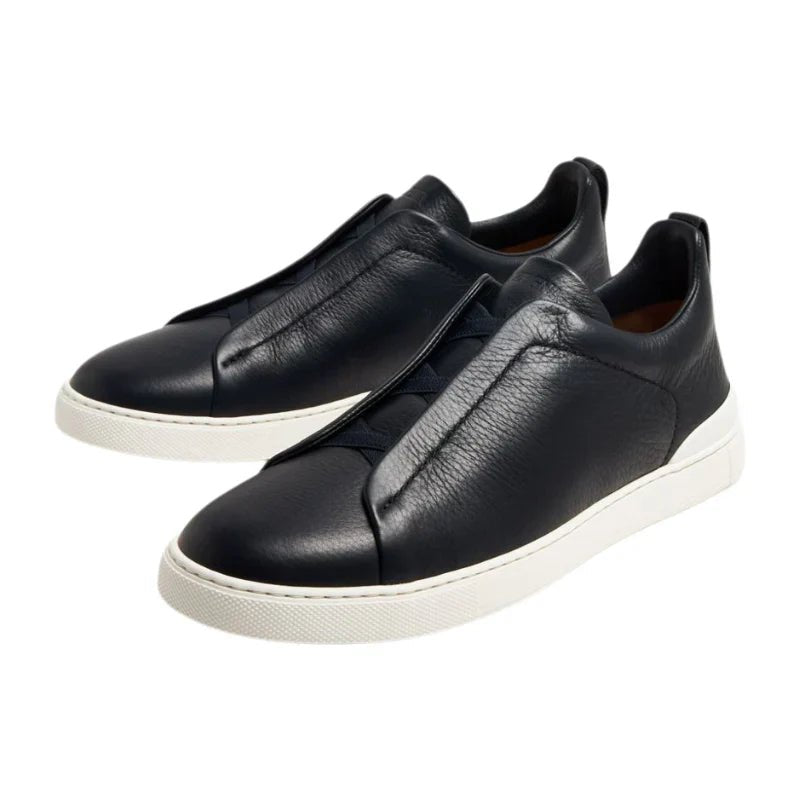 Zegna Navy Blue Deerskin Triple Stitch - Kickzz