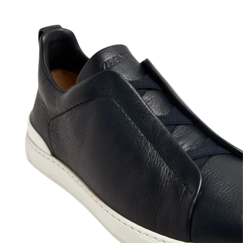 Zegna Navy Blue Deerskin Triple Stitch - Kickzz